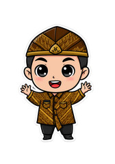 Cute Cartoon Javanese Boy in Traditional Batik Outfit png clear alpha channel cutout isolated on transparent background