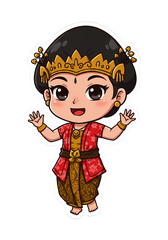 Cute Cartoon Javanese Bride Character Illustration png clear alpha channel cutout isolated on transparent background