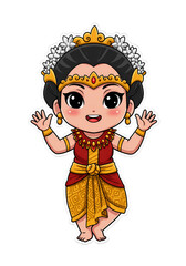 Cute Cartoon Javanese Traditional Dancer Sticker png clear alpha channel cutout isolated on transparent background