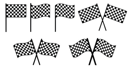 Checkered flag for car racing, set start and finish crossed sport racing flags, race flag icon - for stock
