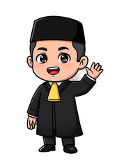 Cute Cartoon Judge Character Waving png clear alpha channel cutout isolated on transparent background