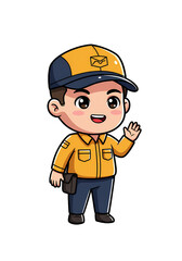 Cute Cartoon Mailman Waving Hand, Delivery Service Mascot Character png clear alpha channel cutout isolated on transparent background