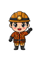 Cute Cartoon Miner Character Waving png clear alpha channel cutout isolated on transparent background