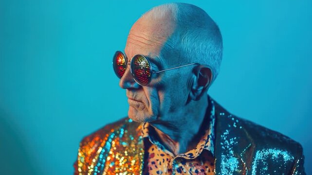 A person wearing a flashy jacket and sunglasses, perfect for casual or formal events