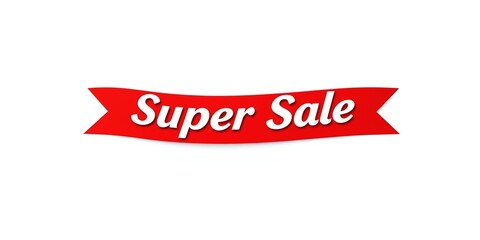 Red ribbon banner with white text reading Super Sale against a white background