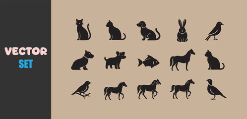 Naklejka premium Collection of animal silhouettes vector set
