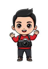 Cute Cartoon Photographer Boy with Camera Illustration png clear alpha channel cutout isolated on transparent background