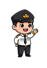 Cute Cartoon Pilot Character Waving png clear alpha channel cutout isolated on transparent background