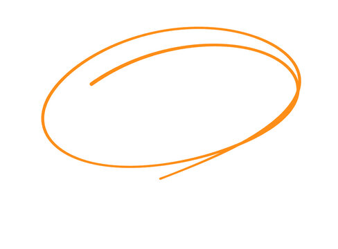 A simple orange elliptical line drawn on a transparent background, isolated on transparent background