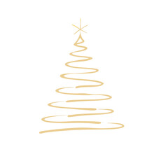 Golden abstract Christmas tree with star silhouette vector illustration