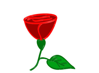A vibrant red rose with green stem and leaf, isolated on transparent background, symbolizing love, beauty, and passion, perfect for romantic occasions and floral designs
