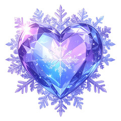 detailed heart illustration composed of sparkling purple and blue snowflakes against a Transparent Background for winter design