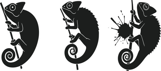 Chameleon silhouette, reptile illustration, lizard drawing, exotic animal art, wildlife design, camouflage creature graphic, black reptile figure, nature adaptation artwork