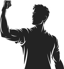 Fototapeta premium Raised fist silhouette, male figure strength, empowerment gesture, resistance symbol, black vector art, bold posture, flat design, solidarity icon, flat vector illustration