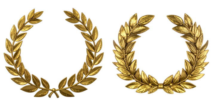 Golden Laurel Wreaths Depicting Achievement Against a Transparent Background Emphasizing Classic Elegance and Symbolic Victory