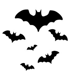 Black Bat Silhouettes Flying Isolated