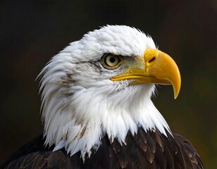 Obraz premium Close-up portrait of a majestic bald eagle, showcasing its sharp beak and intense gaze.