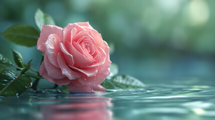 Soft Pink Rose in Tranquil Clear Water