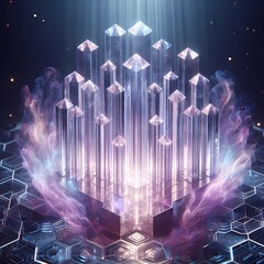 Crystal Bar Chart with Holographic Hex Grid