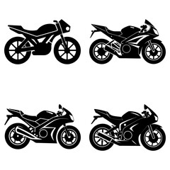 Obraz premium Four motorcycle silhouettes showcasing different designs and styles in a vector format illustration art