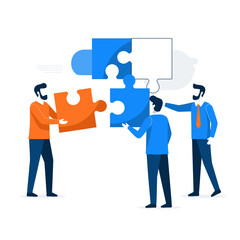 Flat Design Business Teamwork Vector Icon Puzzle Pieces Collaboration Infographic Illustration 
