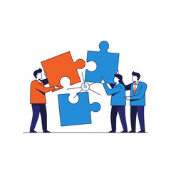 Flat Design Business Teamwork Vector Icon Puzzle Pieces Collaboration Infographic Illustration 