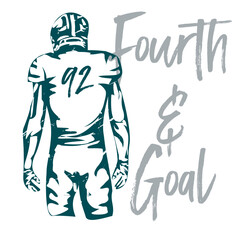 Sketch-style American football player with number 
92 in  silver and midnight Greenand bold “Fourth & Goal” lettering. Perfect for sports apparel, team branding, football graphics, fan merchandise,