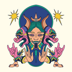 colorful illustration of a horned devil