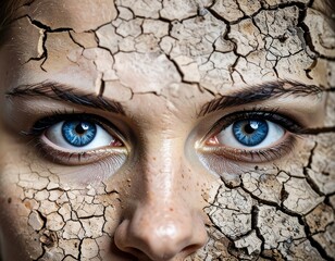 Woman's face with cracked skin.  Dry, weathered look