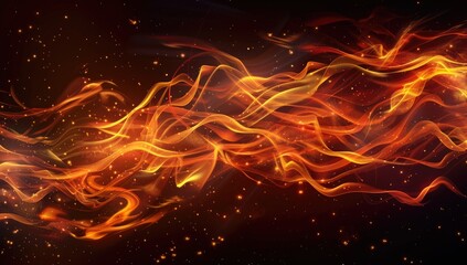 Abstract orange flame flowing on dark background used as template for design