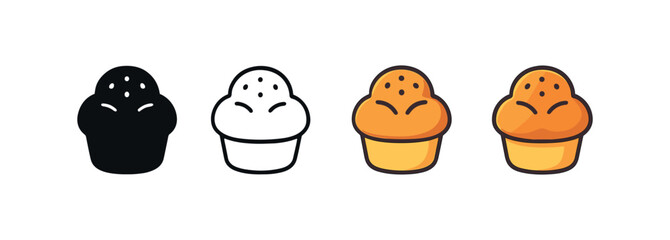 Vector icon brioche bun four styles black solid glyph outline minimal flat multicolor filled cartoon flat shaded.
