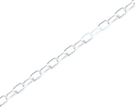 A closeup, diagonal shot of a simple, silver metal chain with oval links, isolated on a pure transparent background, showcasing its industrial texture and repetitive pattern, perfect for conceptual im