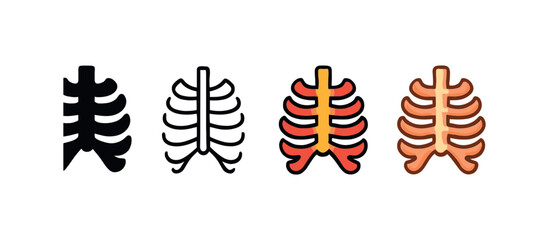Vector icon ribs four styles black solid glyph outline minimal flat multicolor filled cartoon flat shaded.