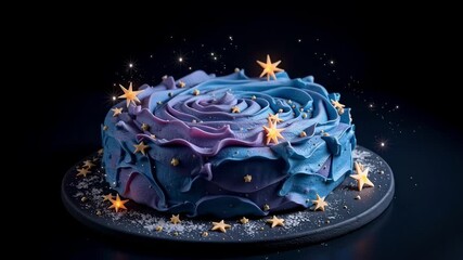 A magical galaxy cake shimmering with starlight, a celestial dessert dream for birthday celebrations and fantasy events, a sweet cosmic delight