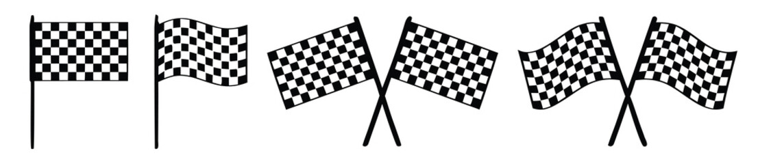 Checkered flag icon set, sport racing flag, race flag sign, car motorbike racing, finish line flag set

