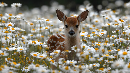 Fawn in daisy field