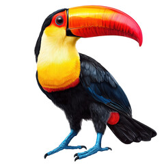 Vibrant illustration of a toucan, isolated on transparent background, showcasing its colorful beak and plumage in a striking and detailed composition