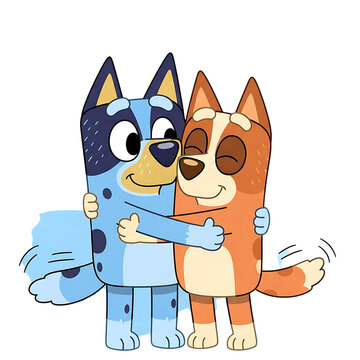 Naklejki Bluey and bingo hugging affectionately cartoon characters