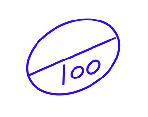 A handdrawn blue circle with a diagonal line and the number 100 inside, isolated on a transparent background