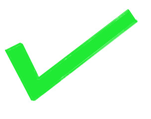 A bright green check mark symbol, representing confirmation, success, or completion, is isolated on a clean transparent background, offering a versatile graphic element for various design applications