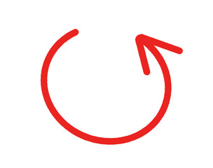Obraz premium A simple red circular arrow symbol, indicating a refresh or repeat action, isolated on a clean transparent background for versatile graphic design use