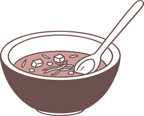 Minimalist icon of a soup bowl with a spoon