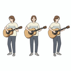 Fototapeta premium Young man playing acoustic guitar illustration music hobby character design
