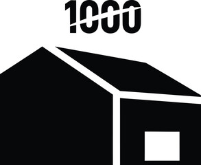 Simple black silhouette of a warehouse with the number 1000