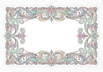 Pastel floral frame with delicate scrollwork for invitations and announcements creating a decorative border design