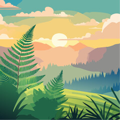 Fern in misty morning light