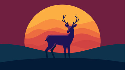 Deer silhouette against a sunset scene