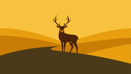 Silhouette of a deer in a golden landscape