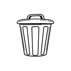 Minimalist Garbage Can Line Art Vector Icon, Simple Bin Outline Symbol for Trash, Delete Function, UI Design, and Waste Management.

