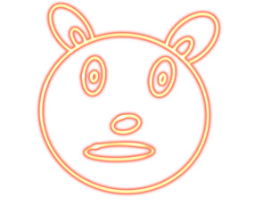 A stylized, cartoonish outline of a surprised or shocked panda bear face, rendered in a neonlike orange glow effect against a clean transparent background, isolated on transparent backgrounsd